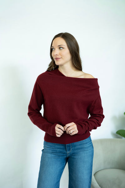 Crimson off the shoulder sweater