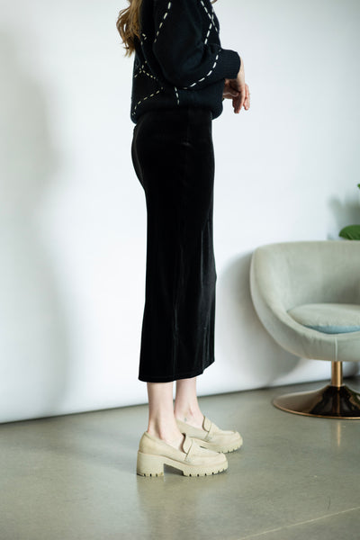 Black, Velvet midi skirt