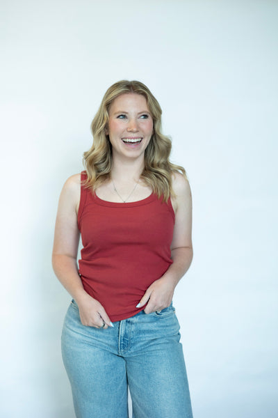 Red ribbed tank top