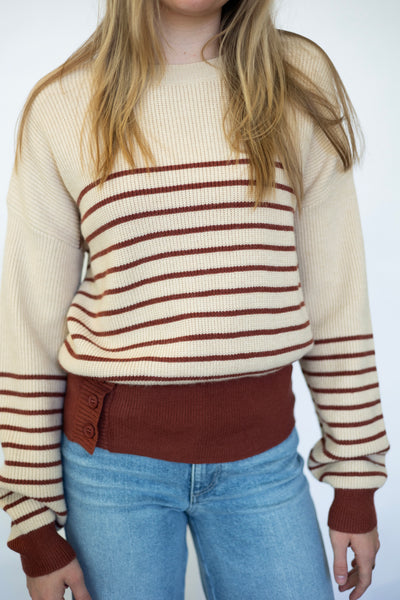 Buttoned Bottom Stripe Sweater