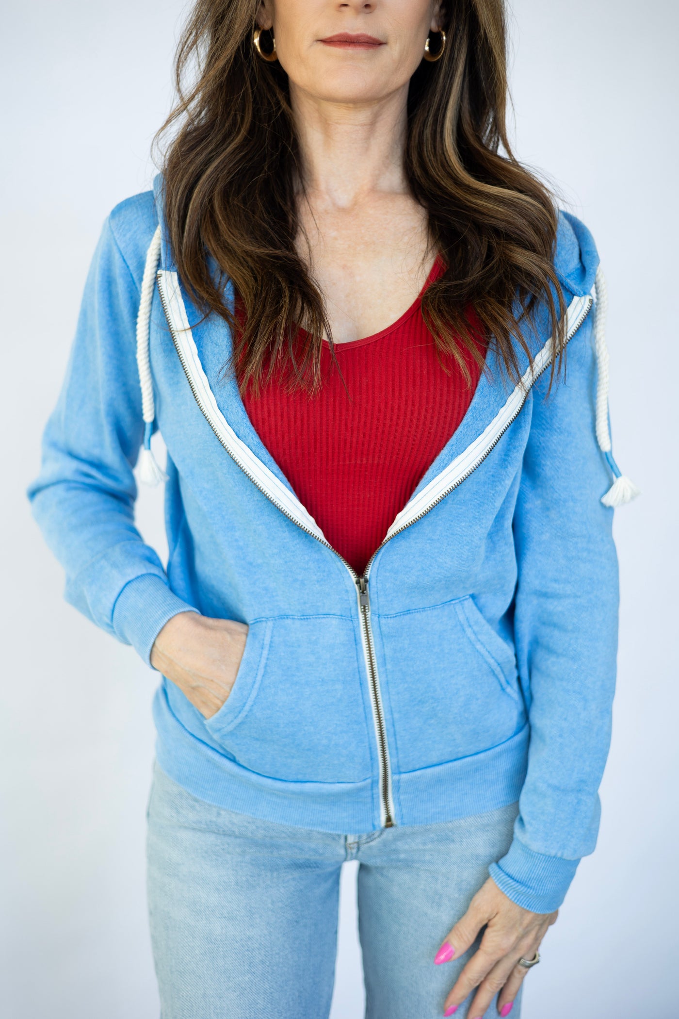 Women's light blue zip up hoodie