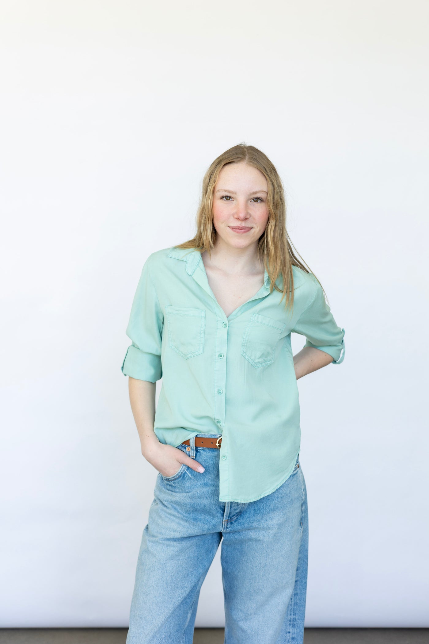 Teal button down womens