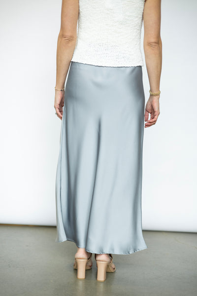 Silver satin maxi skirt