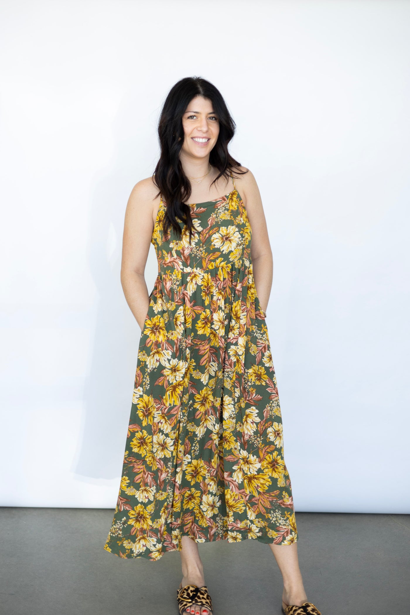 Spring floral midi dress for women