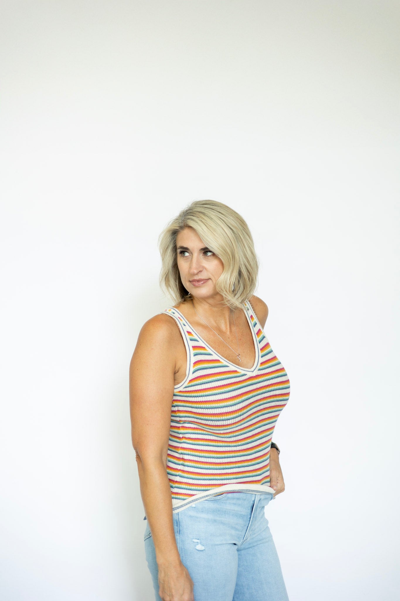 Rainbow striped knitted tank