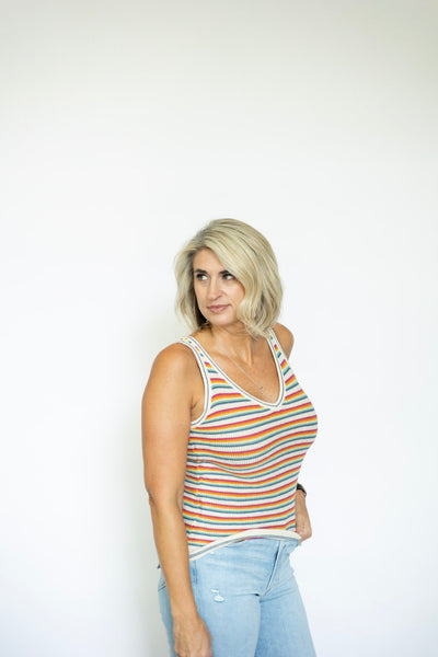 Rainbow striped knitted tank