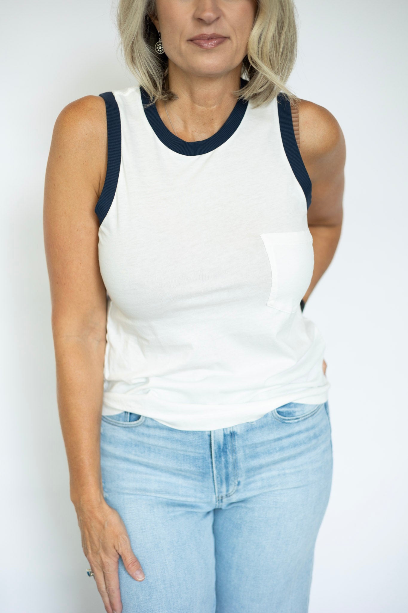 Women's everyday basic tank (navy and white)
