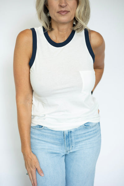 Women's everyday basic tank (navy and white)