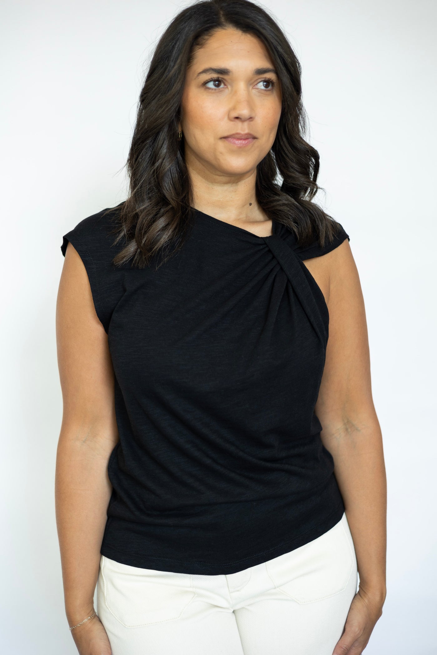 Elevated twisted shoulder tee