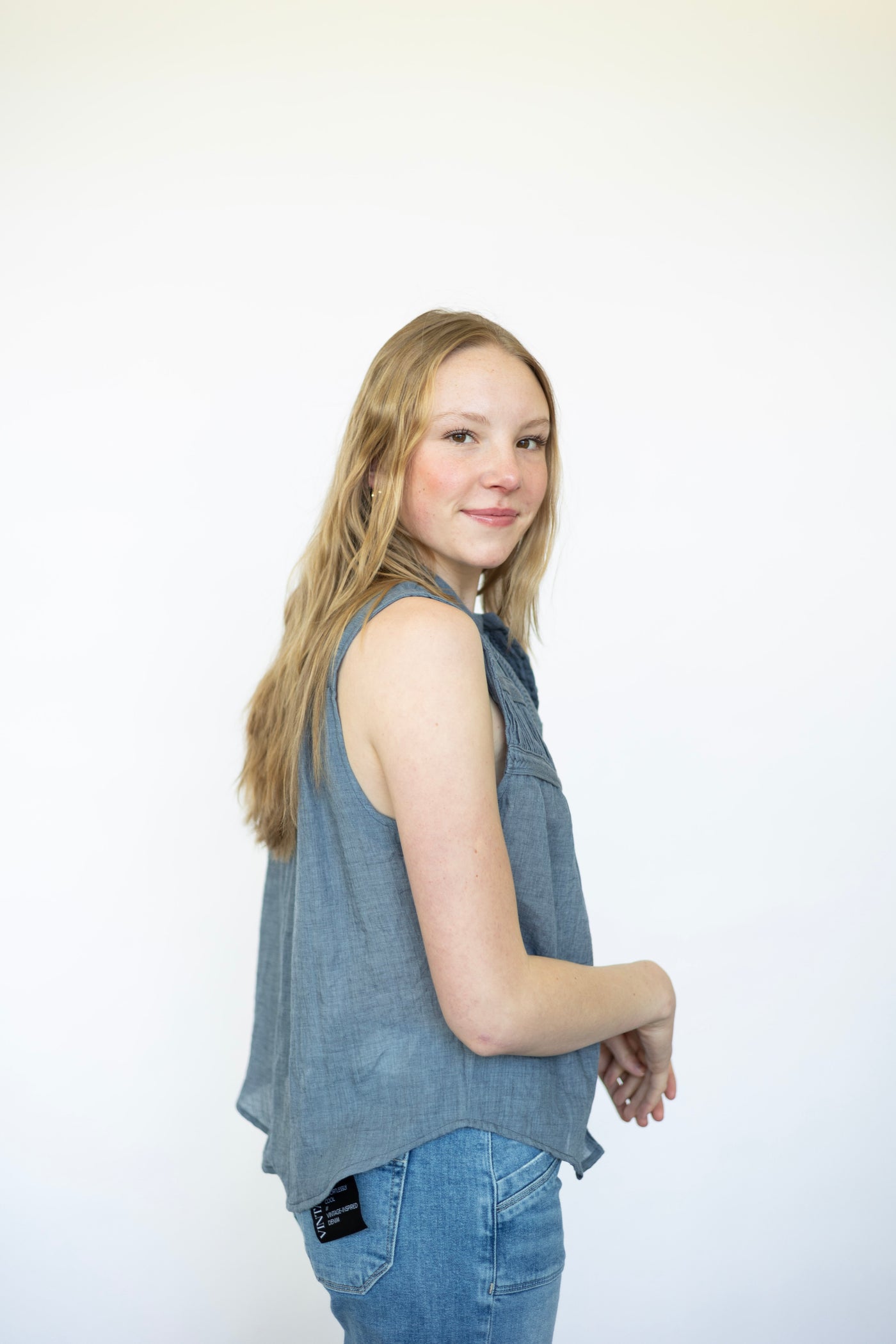 Women's denim button down tank