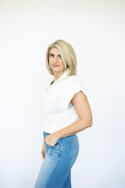 Women's open knit quarter zip sweater