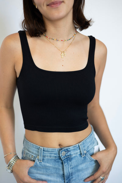 Ribbed Square Neck Crop