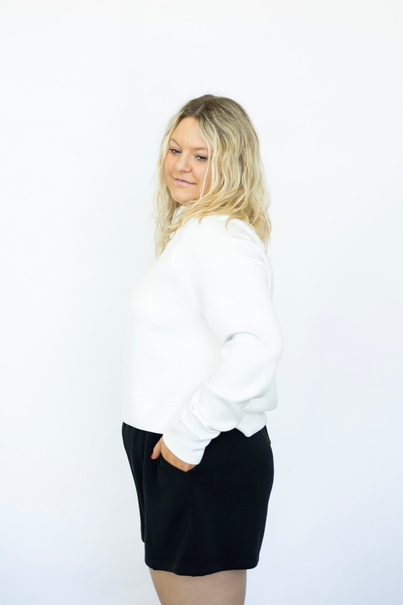 Women's white quarter zip athletic sweatshirt