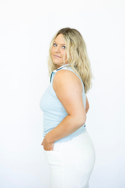 Baby blue collared sports tank