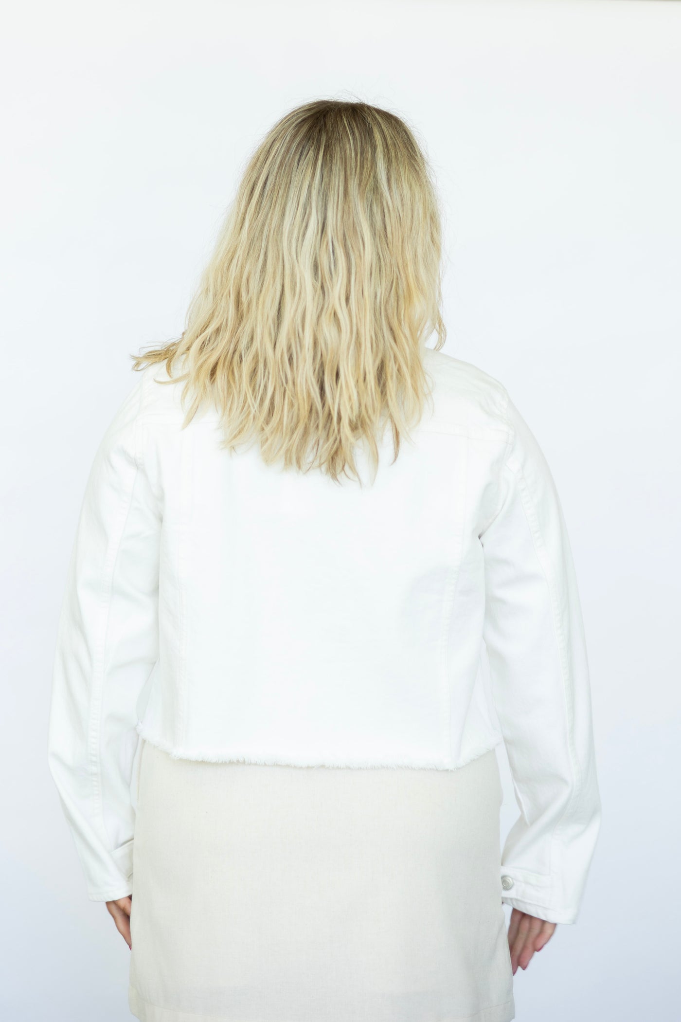 Boat neck white denim jacket