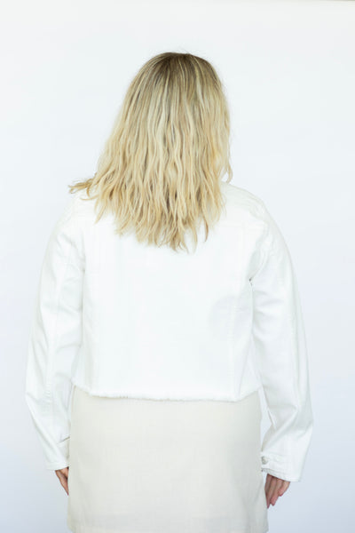 Boat neck white denim jacket