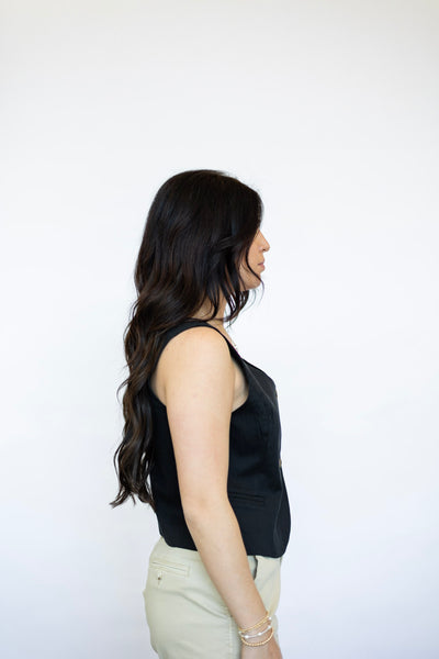 Women's black linen vest