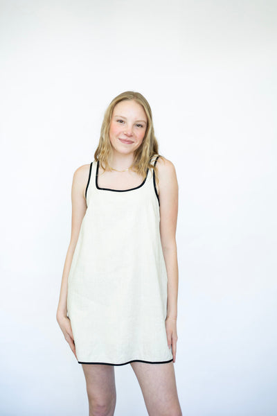 Linen Sleeveless Piping Detail Dress