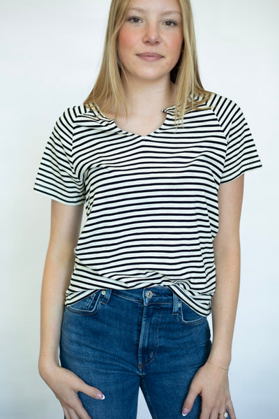 Striped notch neck tee shirt