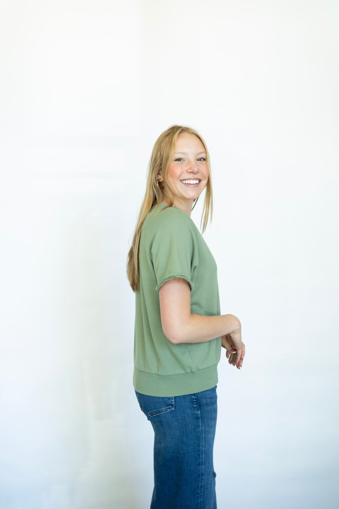Casual green tee with cut out neckline