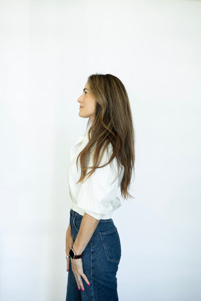 Cropped white button down