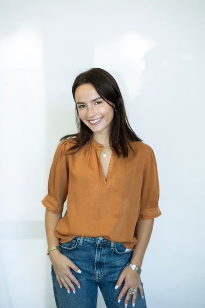 Orange half sleeve denim blouse