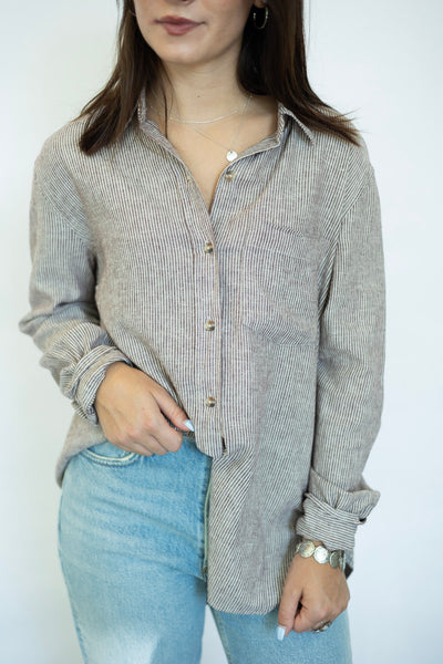 Striped Linen button down for women
