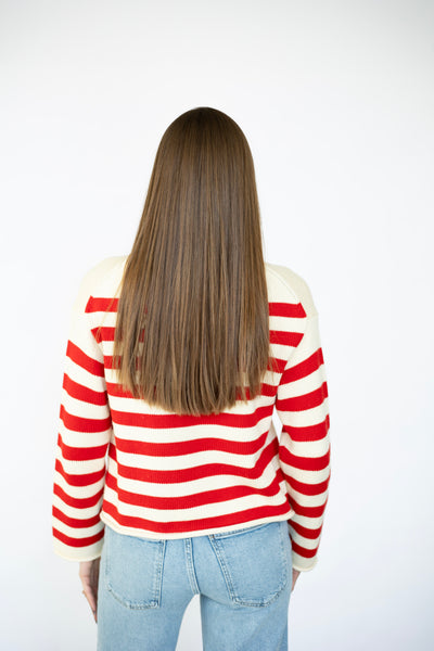 Women's red, striped sweater