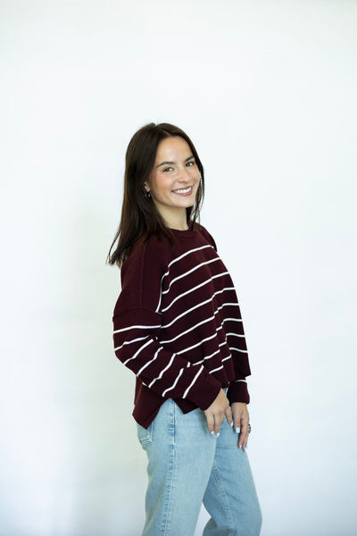 Burgundy and white striped sweater
