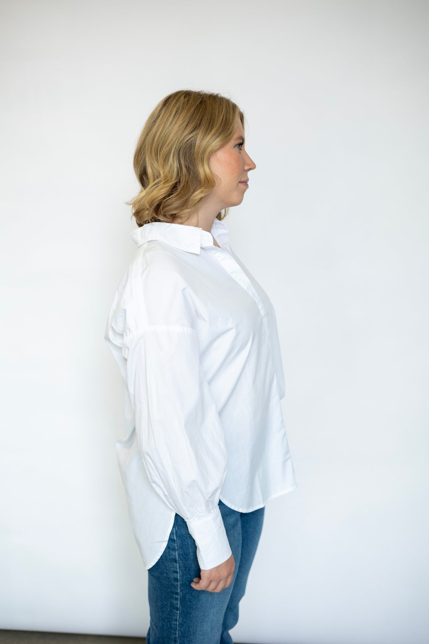 Button Front Oversize Shirred Blouse