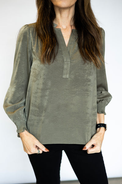 LS Ruffled Split Neck Blouse