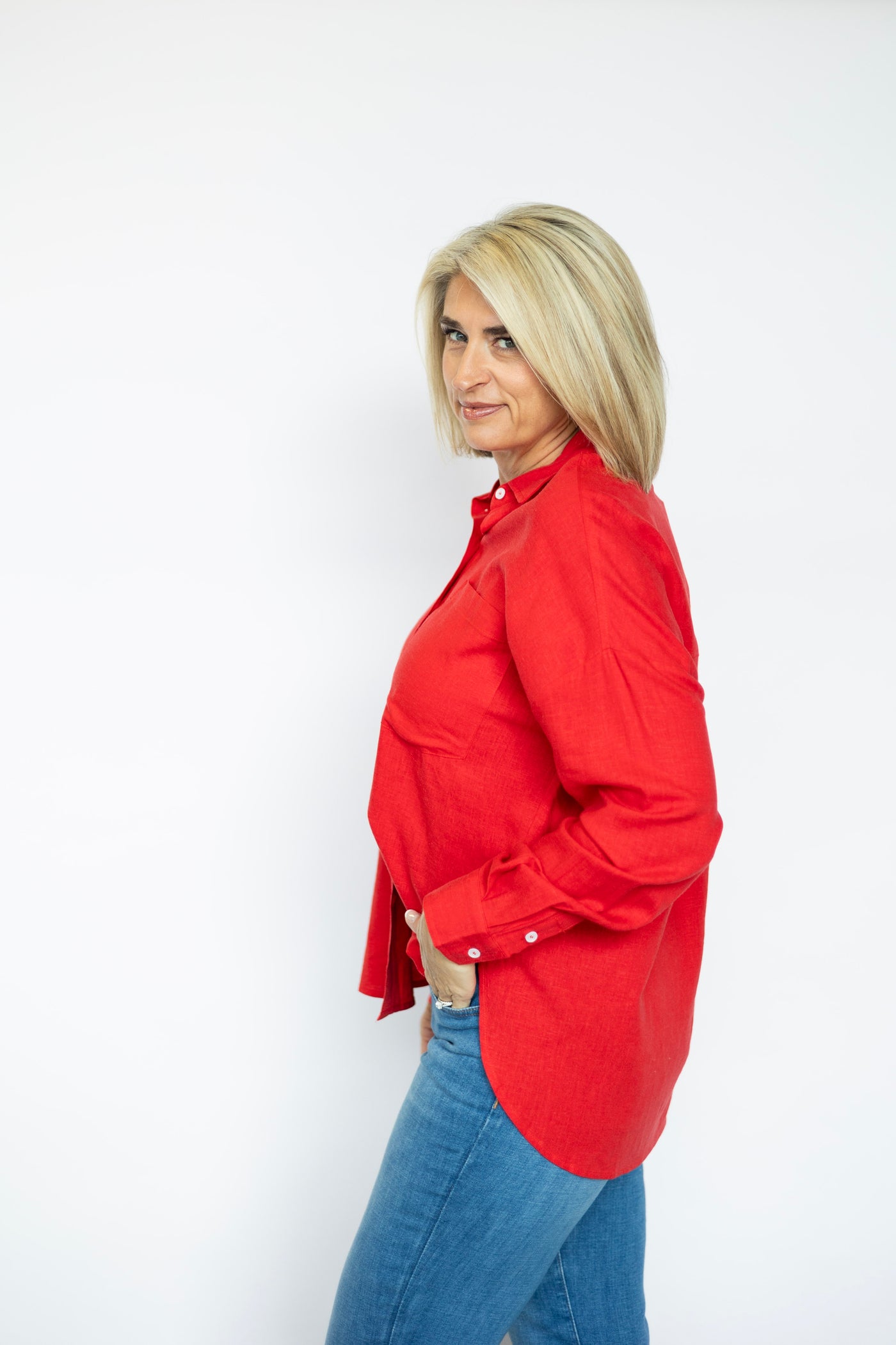 Women's red button down