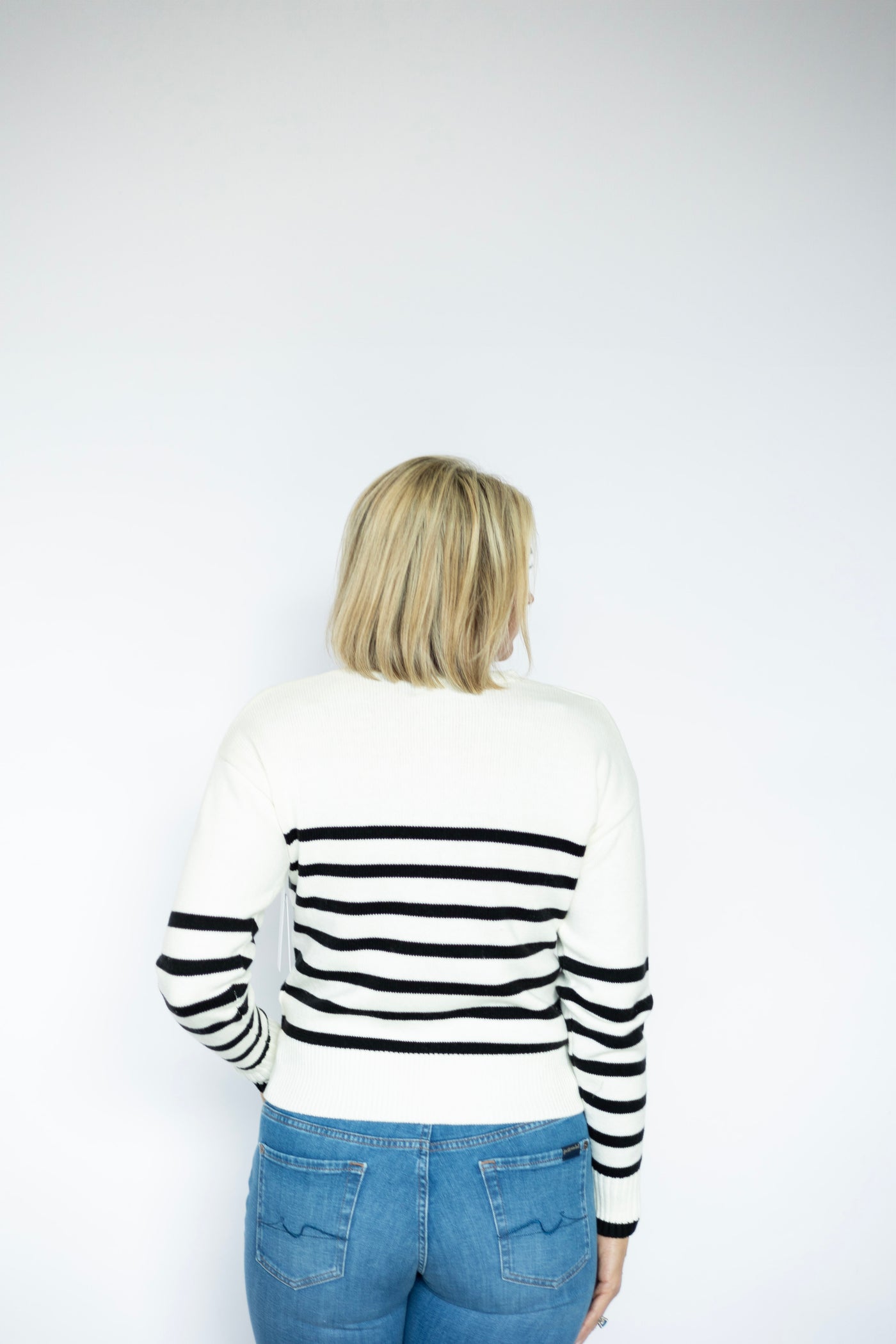 Women's, black and white striped sweater