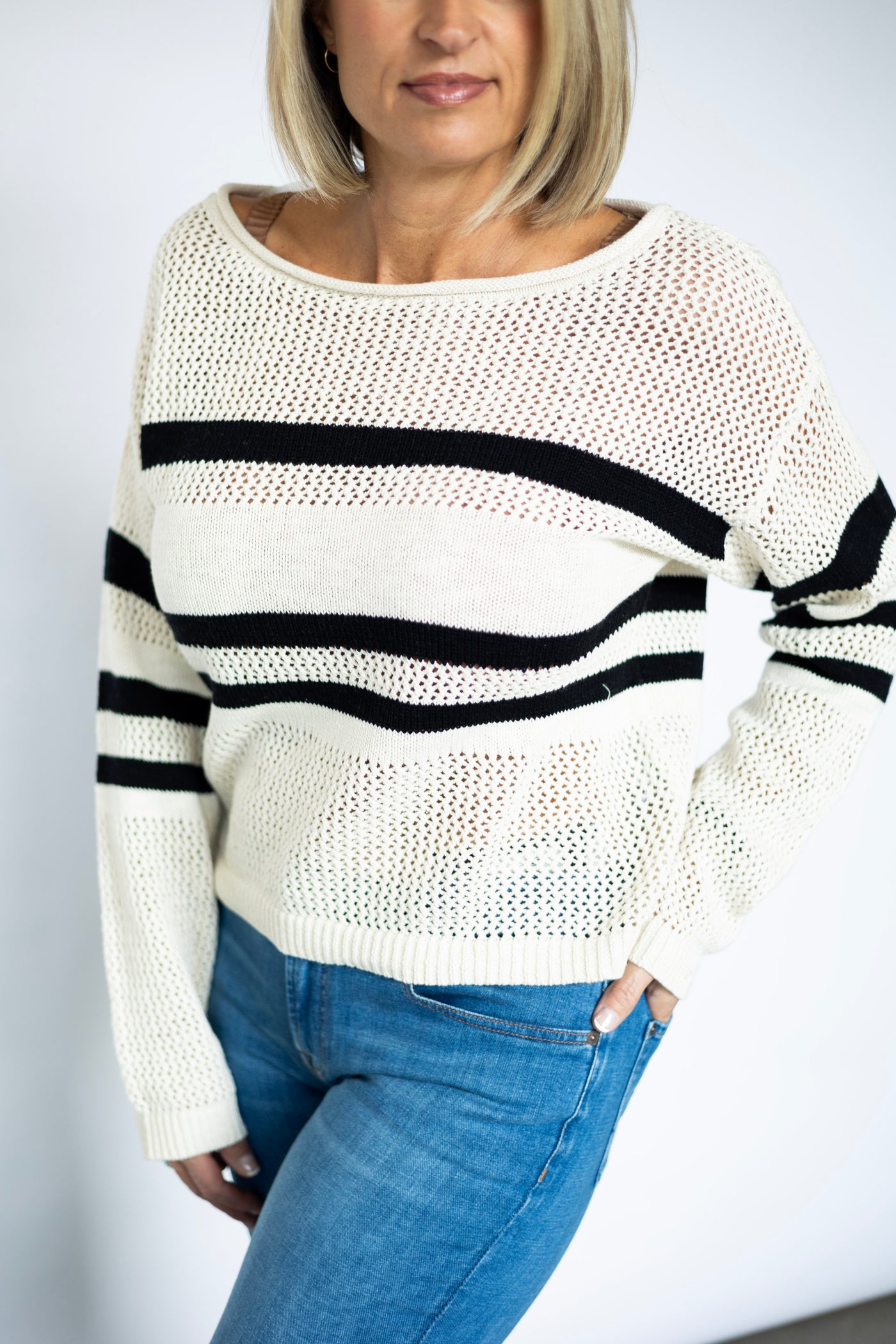 Long sleeve, open knit sweater