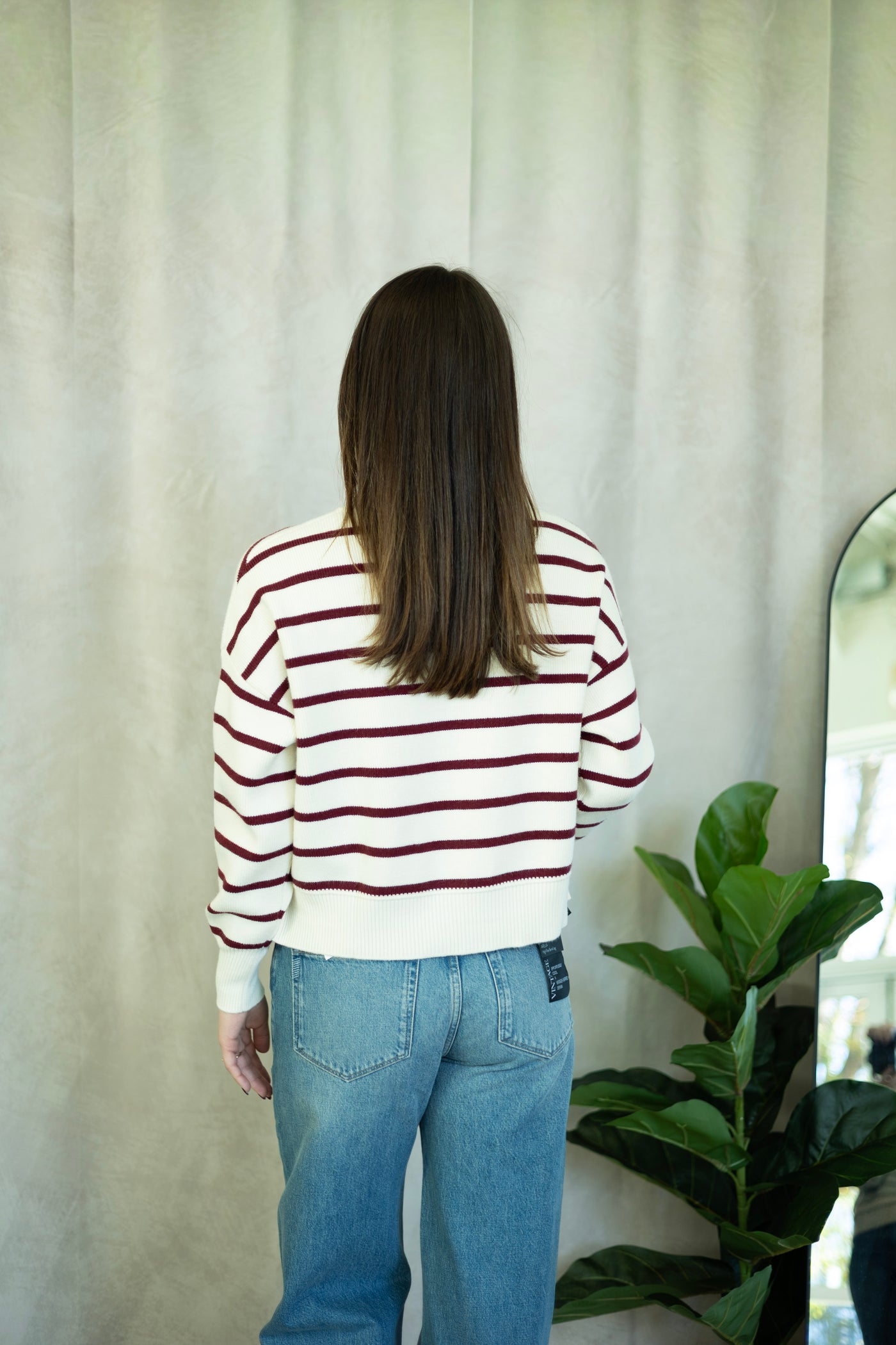 Off white and burgundy striped sweater