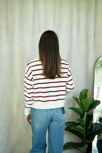Off white and burgundy striped sweater
