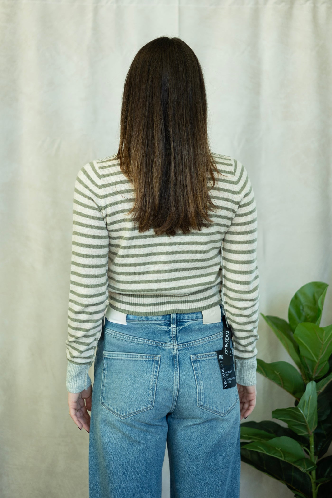 Cream and olive striped sweater