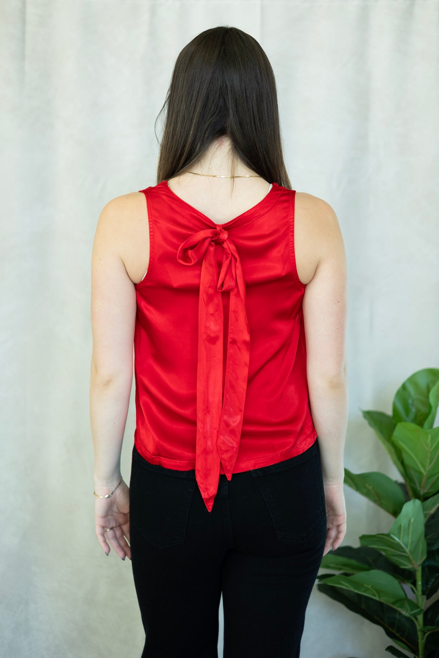 Red, satin holiday tank top