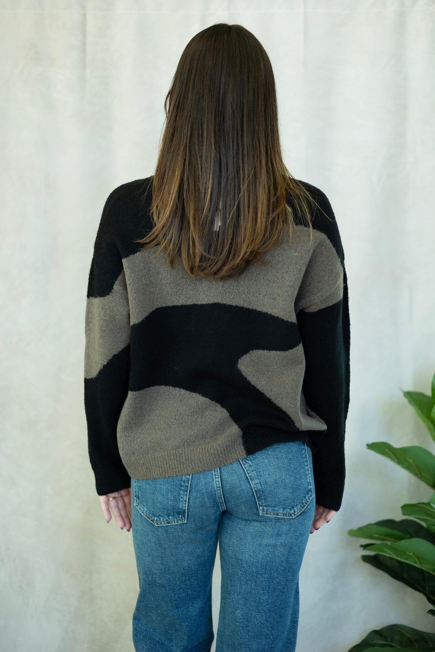 Black and brown color block sweater