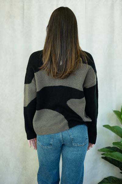 Black and brown color block sweater