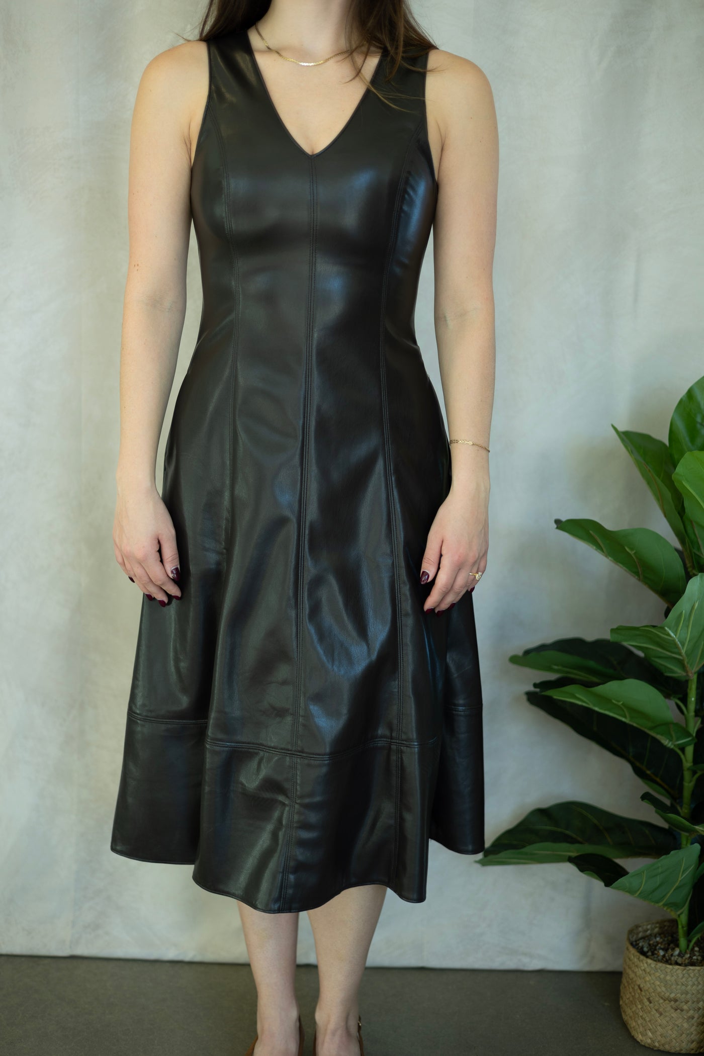 Long, faux leather dress