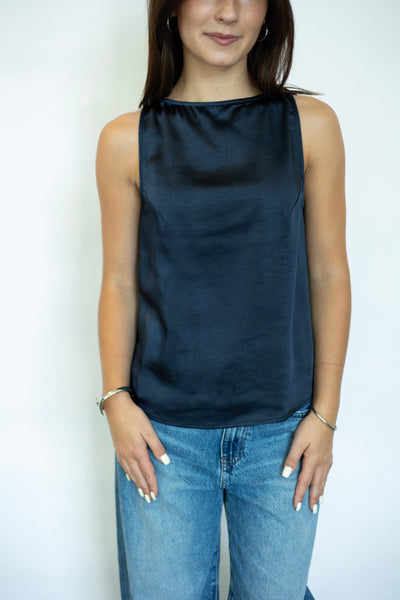 Navy blue satin tank top