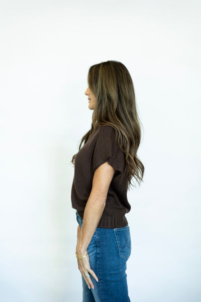 Brown short sleeve sweater for women