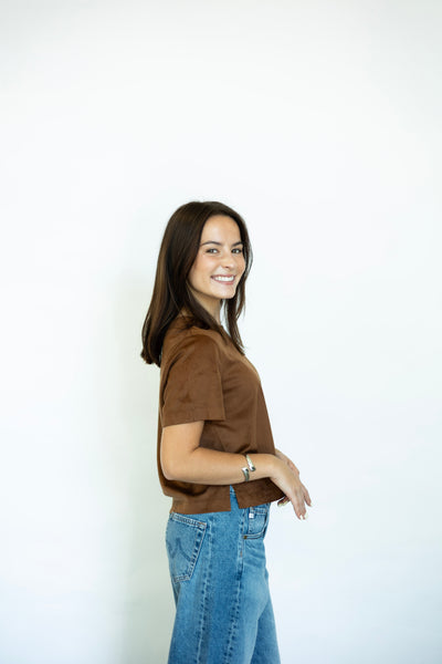 Suede short sleeve top