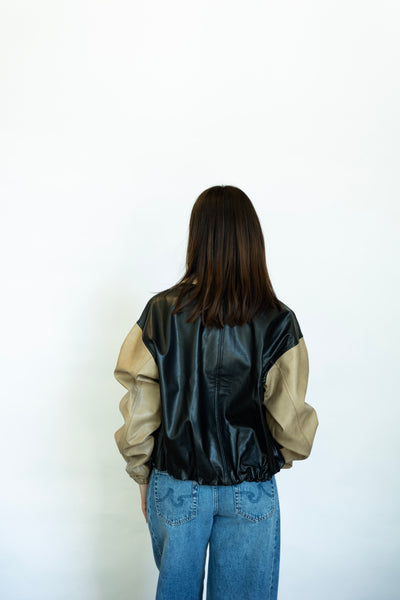 Leather bomber jacket for women