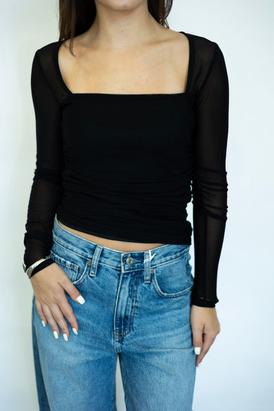 Square neck mesh long sleeve