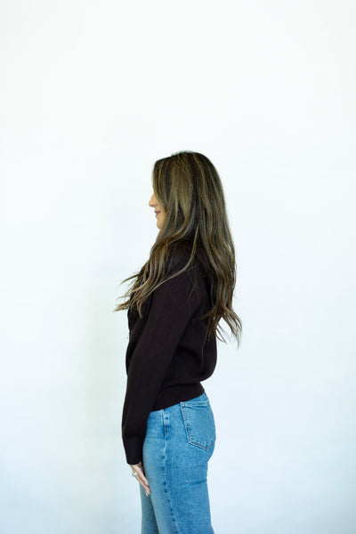 Brown zip up sweater for women