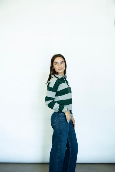 Double collar striped sweater