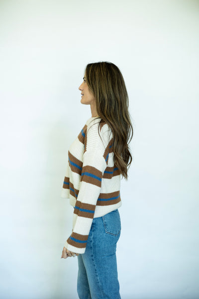 Brown and blue striped sweater