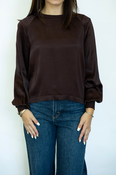 Brown satin long sleeve top